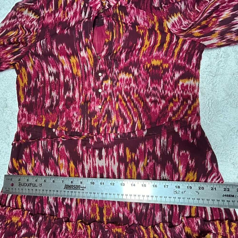 House of Harlow 1960 Mockneck Tiered Ruffle Mini Dress 4 Red Printed Lightweight - Picture 7 of 9